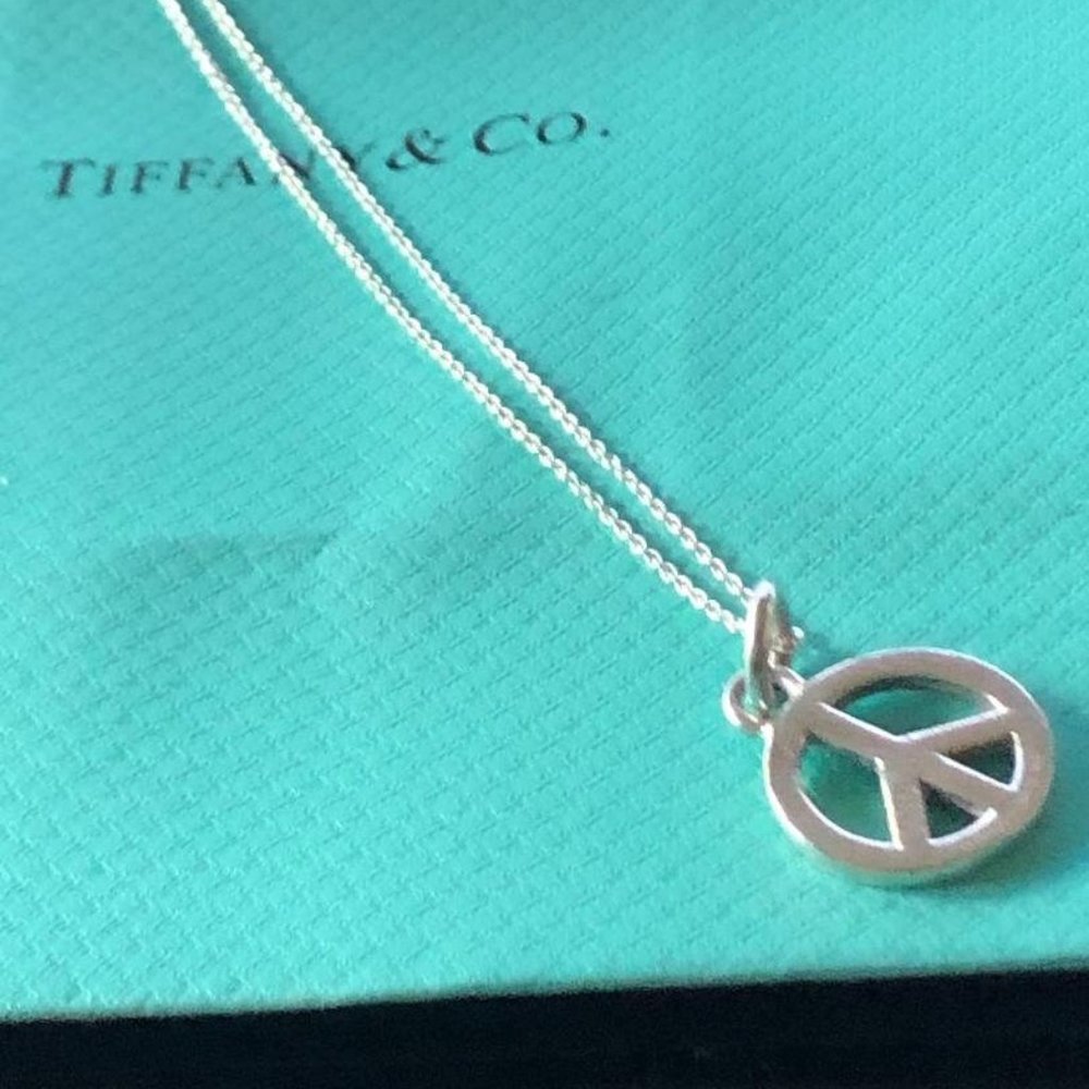 Tiffany & Co. Sterling Silver Large Peace Sign Necklace - 18 Inches